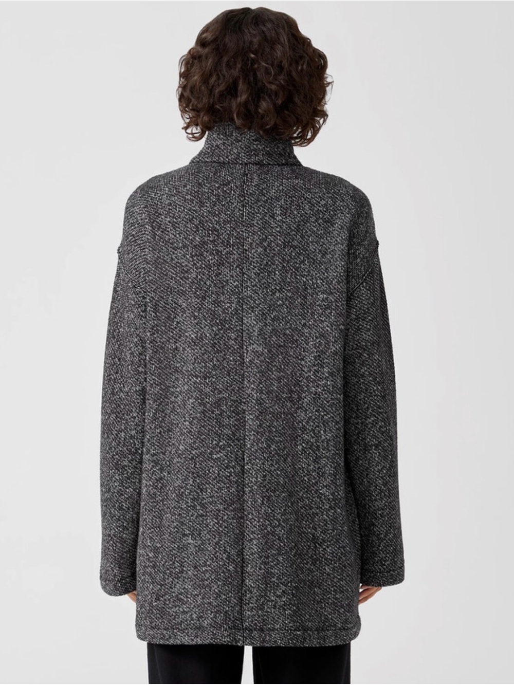 Eileen Fisher Stand Collar Black white tweed Button-Front coat cardigan jacket - Picture 5 of 7